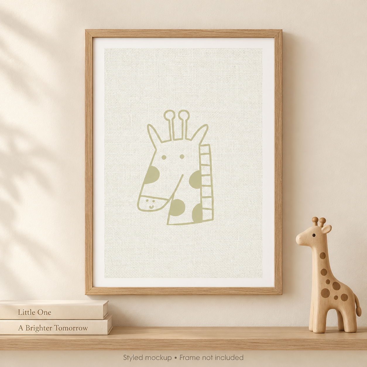 Minimal Giraffe framed styling example; frame not included