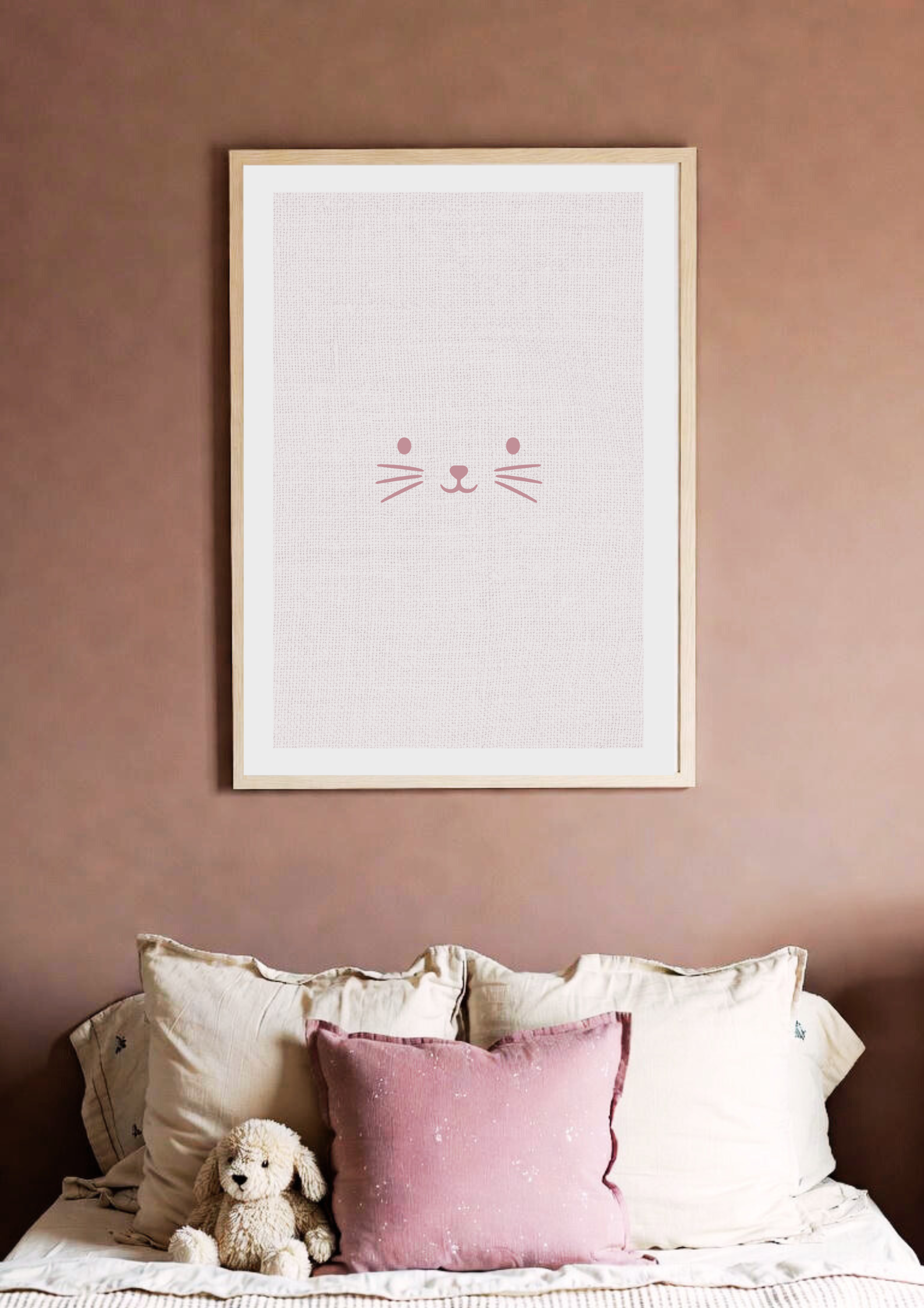 Minimal Whiskers cat print on a softly textured background