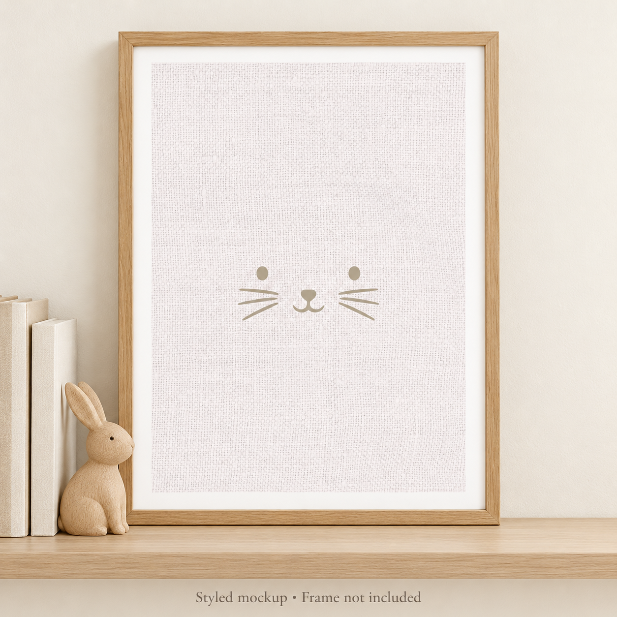 Minimal Whiskers · Neutral framed styling example; frame not included